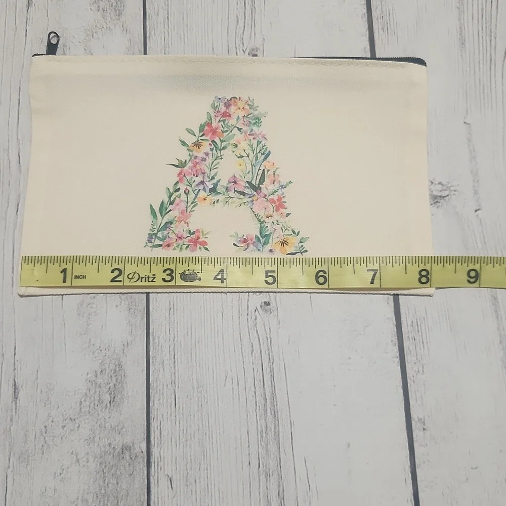 Inital A In Floral Design Pouch Great For Makeup, Pencils, Pens, Crayons Etc.